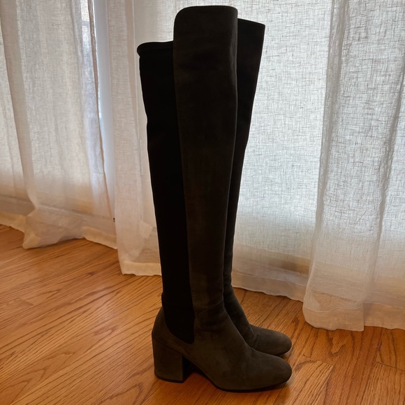 Stuart Weitzman Halftime Suede Boots, Slate Gray - Picture 1 of 10
